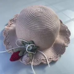 52センチ　māmāraku ピンク 麦わら帽子 かぎ針編み