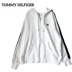 トミーヒルフィガー ジップパーカー フーディー ロゴ 白 長袖 M カジュアル