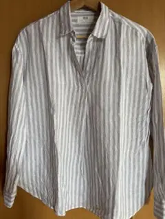 UNIQLO ユニクロ プルオーバーシャツ グレー×ホワイト ストライプ M
