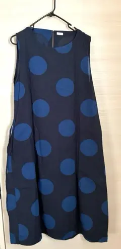 【値下げichi ネイビー ドット柄 ノースリーブ ワンピース