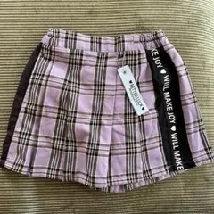 【Sue】130cmプリーツキュロットスカート/パープル/チェック柄