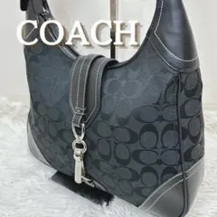 【美品】COACH コーチ シグネチャー ホーボー 8K03 黒 シルバー金具