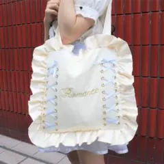 SWIMMER スイマー　リボン トートバッグ 肩掛け　ホワイト 原宿系　水色