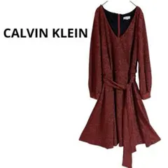 お値下げ歓迎✨CALVIN KLEIN 【F】赤 Vネック ワンピース キラキラ