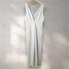 【JUSGLITTY】Vネックサロペットワイドパンツ美シルエットパール結婚式