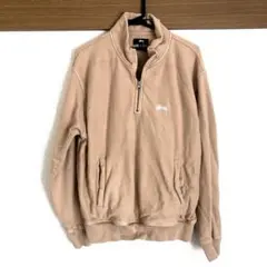 ステューシー ハーフジップ スウェット ベージュ M ロゴ モックネック