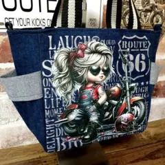 ❤バイクガール❤Dカン付 トートバッグ デニムリメイク ハンドメイドのサムネイル