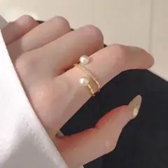 【即日～翌日発送】重ね付け風パールリング　ゴールド　上品　9号　*r62