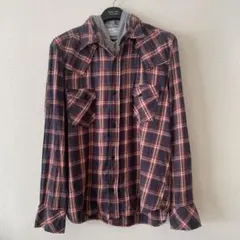 メンズ　チェックシャツ　フード付き　LLサイズ