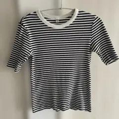 UNIQLO リブボーダーTシャツ 半袖 ブラック×ホワイト S