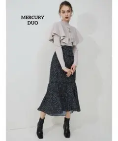 MERCURYDUO リーフフラワーパイピングマーメイドスカート ブラック