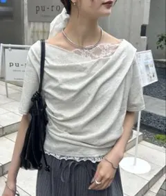レースドッキングオフショル半袖Tシャツ　mysticのサムネイル