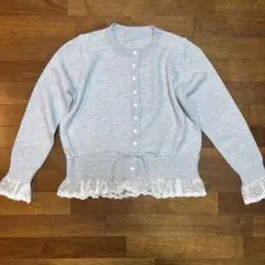 GRL リボンレースフリルニットカーディガン[at2581]⟡グレー M