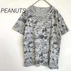 ピーナッツ　PEANUTS スヌーピー 総柄 Tシャツ メンズ　グレー M