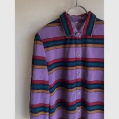 Used パープルベースのマルチボーダー♪ 微起毛レトロワンピース