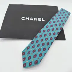 良品‼️CHANEL ネクタイ　ココマーク　シルク　絹　ターコイズ