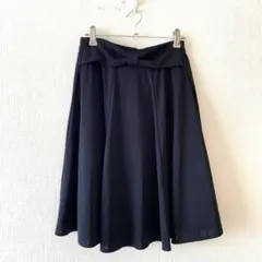 ☆フレアスカート ウエストリボン 後ろゴム 裏地有 ひざ丈 フェミニン M