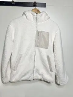 ホワイト フリースジャケット フード付き