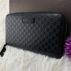 ユーク様専用✨ グッチ長財布 マイクロシマ ブラック レザー ラウンドファスナー