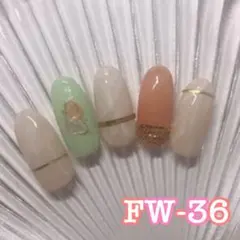 アイボリーベージュマーブルグリーン立体ネイルシール❤