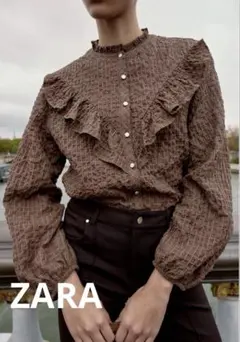 【美品】ZARA フリル付きチェック柄ブラウス 2025aw