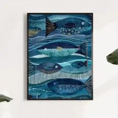 インテリアポスター　魚　釣り　アート　モダン　ミッドセンチュリー　カフェ　A3