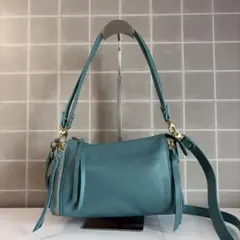 box21 2way レザー ショルダーバッグ ハンドバッグ ブルーグリーン