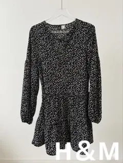 H&M 小花柄ワンピース ブラック ミニワンピ 春ワンピ XXS