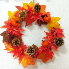 秋のフラワーリース 造花 パンプキン