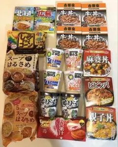 5つの味のスープはるさめ　吉野家牛丼の具　丸美屋麻婆丼　他食品お菓子20個セットのサムネイル
