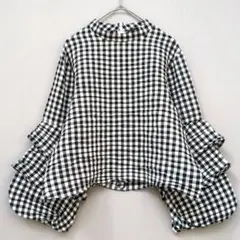 ZARA BASIC ギンガムチェック ボリューム袖ブラウス ティアードフリルSのサムネイル
