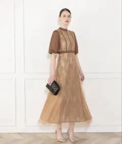 Leja 美脚効果ハイウエストチュールレース切り替えドレスワンピース　結婚式