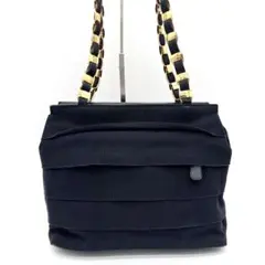 【美品】フェラガモ　ショルダーバッグ　ヴァラリボン　チェーン　ネイビー