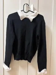 フェザー配色襟付きニットトップス[k9368f]