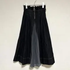 チャオパニック ロングフレアスカート デニムスカート プリーツ ブラック系 F