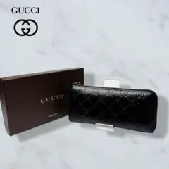 09 美品 GUCCI 長財布 L字ファスナー シマ GG柄 黒 ow1