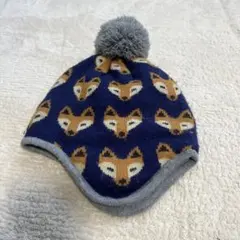 サマンサモスモス　キツネ柄ニット帽 ポンポン付き