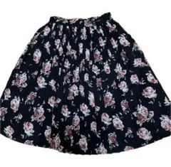 プリーツスカート ミドル丈 r.p.s バラ柄