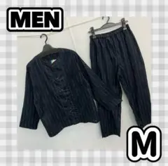 【新品】Mサイズ￤メンズ￤綿100% ノーカラー パジャマ￤ブラック 601