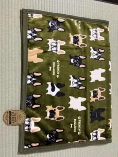シルクマイヤー膝掛け　フレンチブルドッグ　グリーン