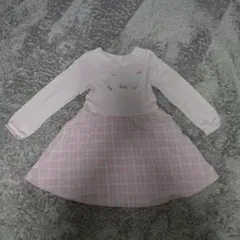 【メゾピアノ】リボン刺繍付きピンク長袖ワンピース　140