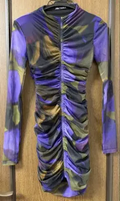 ZARA 抽象デザイン 長袖ミニワンピース S