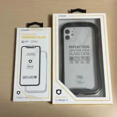 iPhone11 IFaceクリアケースブラック ガラスフィルムセット