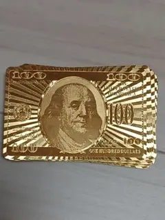 ゴールド100ドル札とトランプセット