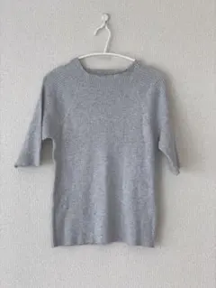 ボトルネック五分袖リブニット【ウォッシャブル/手洗い】