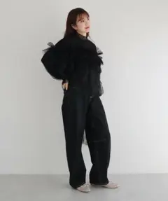 【ブラック チュールブラウス】シアー フリル ボリューム袖 オケージョン 卒業式