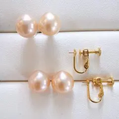 【オーダーのお品】ナチュラルオレンジ　ネジバネ式イヤリング　ゴールドカラー