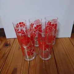 昭和レトロ　花柄ガラスコップ　5個セット