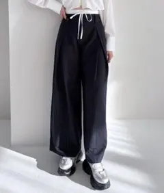 Heather ヘザー Wウエストタックワイドパンツ