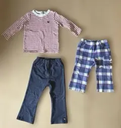 ミキハウスDOUBLE.Bボーダー長袖Tシャツとパンツ2本セット90まとめ売り